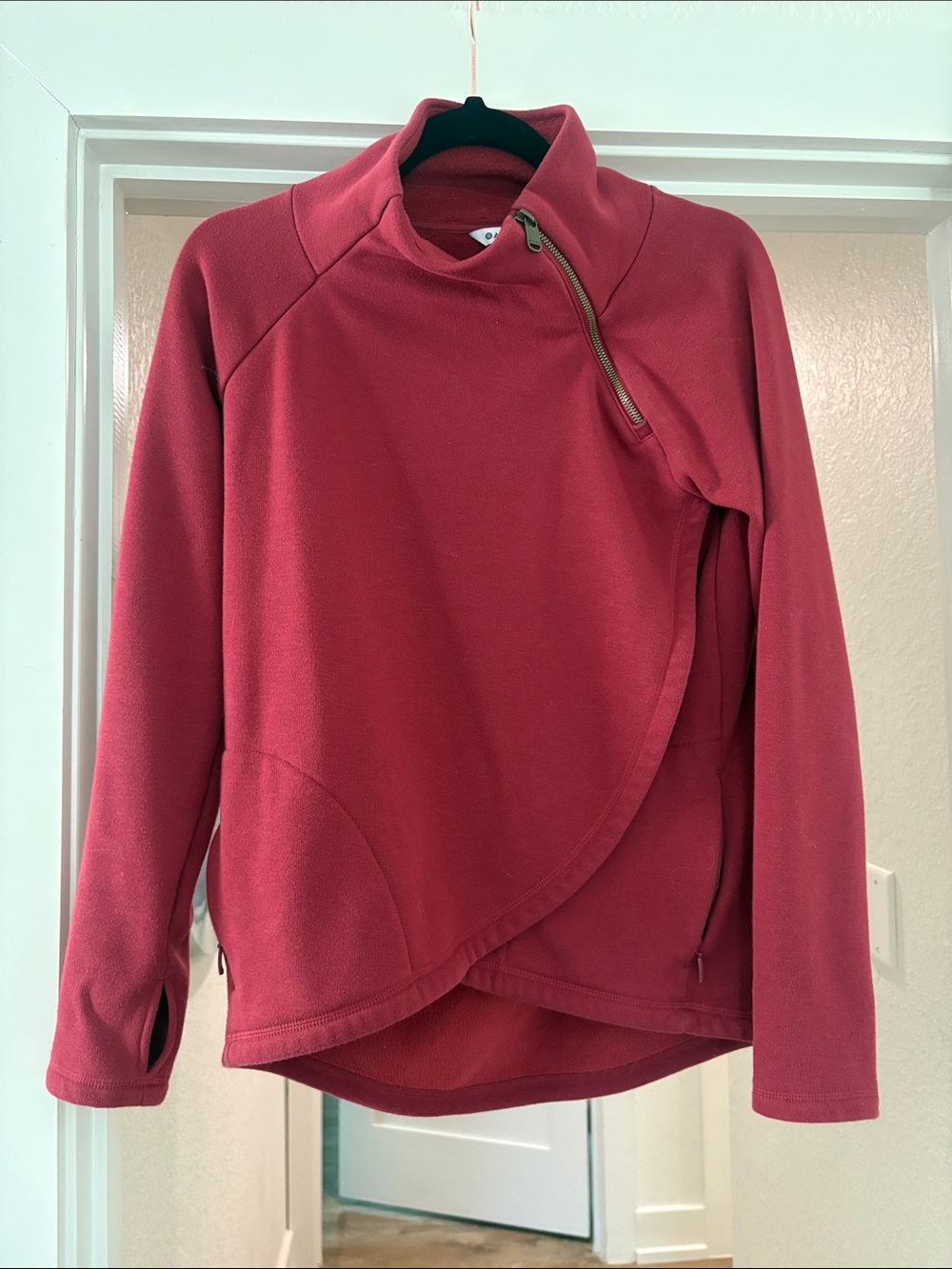 Athleta Asymmetric Zip Mock Neck Pullover - Deep Rose